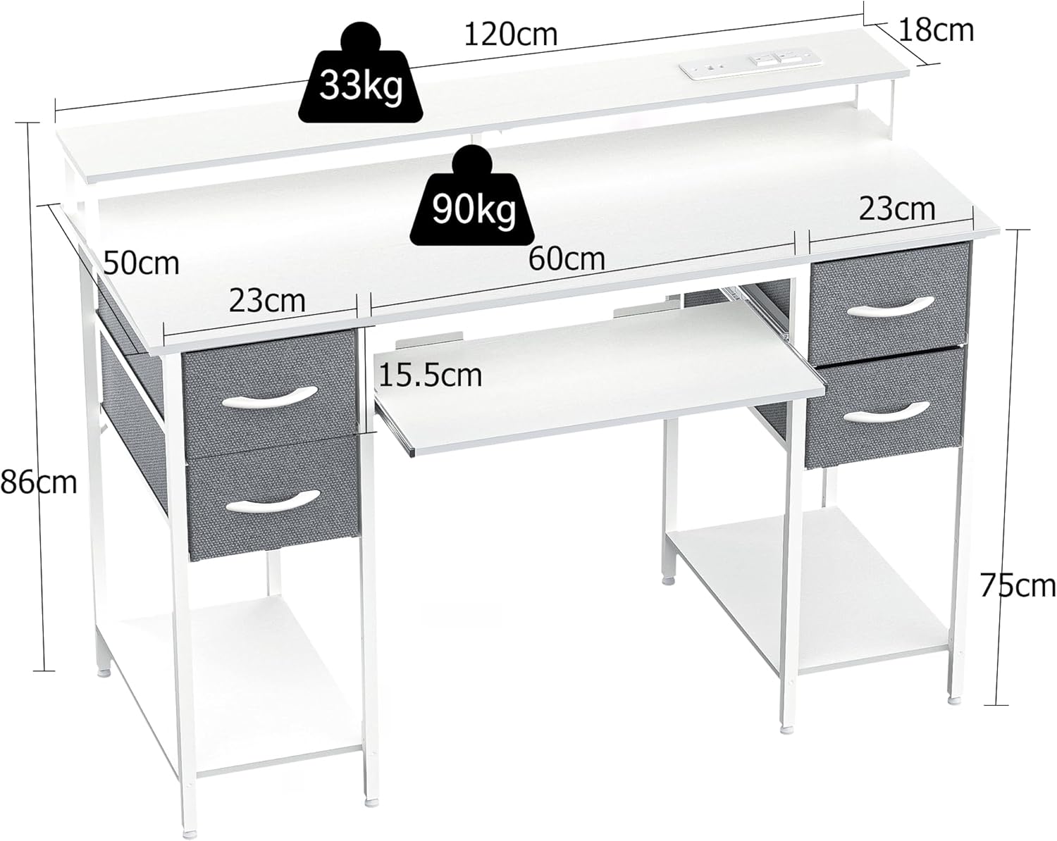 CDC Nova™ Desk – LED Gaming Table with Keyboard Tray & Storage Drawers