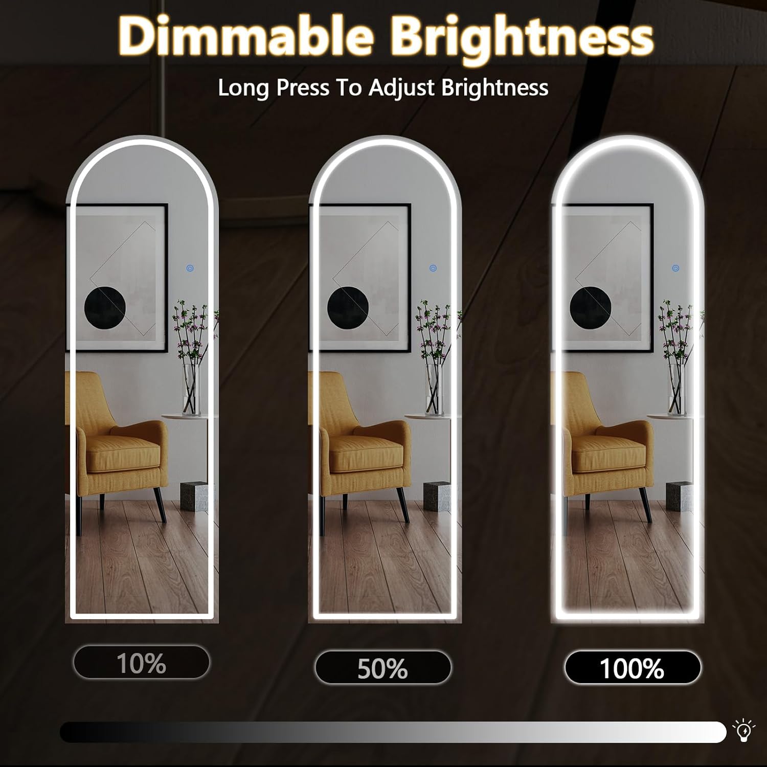 LED Arched HD Nano Glass Mirror with Stand - 3 Color Shades