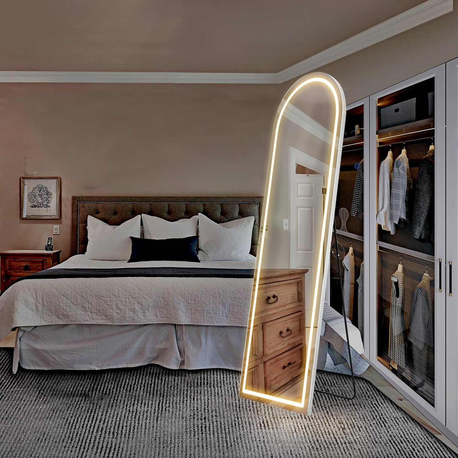 LED Arched HD Nano Glass Mirror with Stand - 3 Color Shades