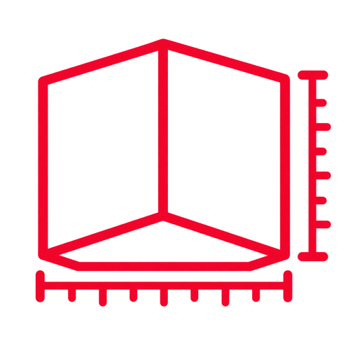 Red room outline with measuring rulers icon