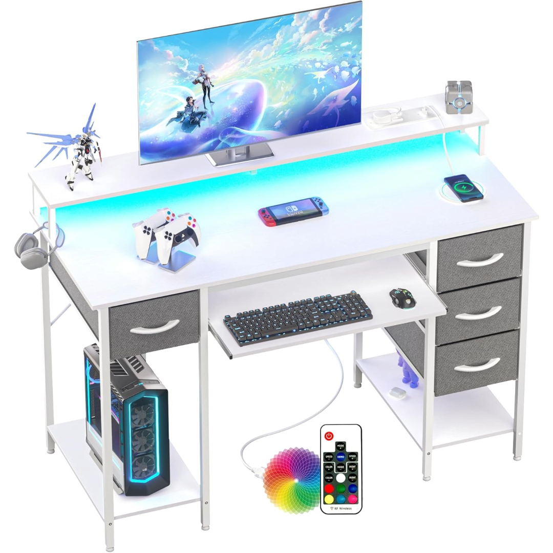CDC Nova™ Desk – LED Gaming Table with Keyboard Tray & Storage Drawers