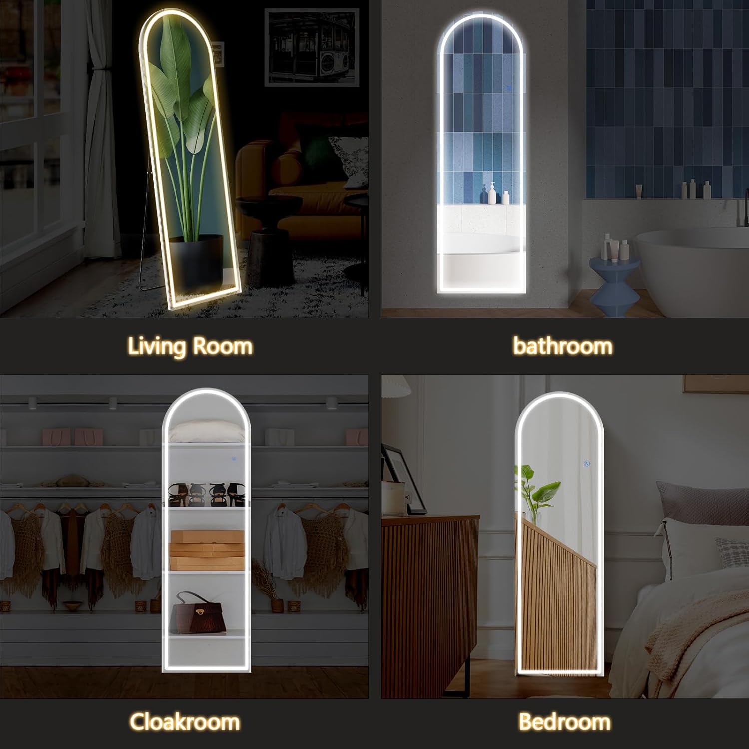 LED Arched HD Nano Glass Mirror with Stand - 3 Color Shades