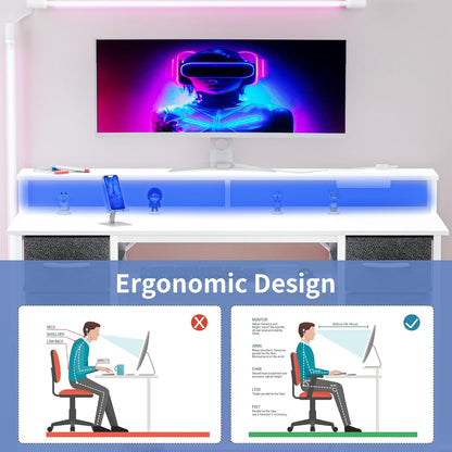 CDC Nova™ Desk – LED Gaming Table with Keyboard Tray &amp; Storage Drawers