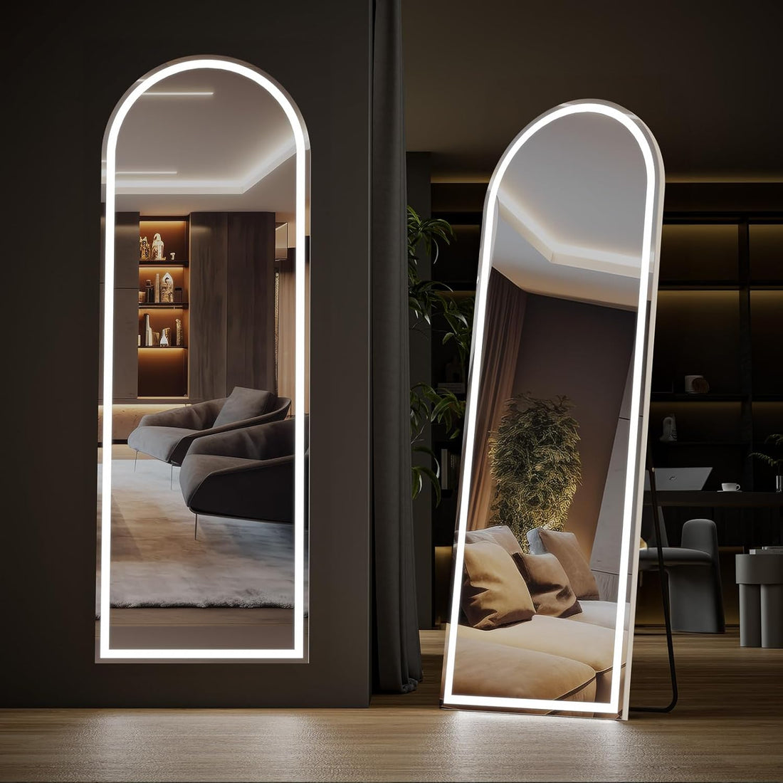 LED Arched HD Nano Glass Mirror with Stand - 3 Color Shades