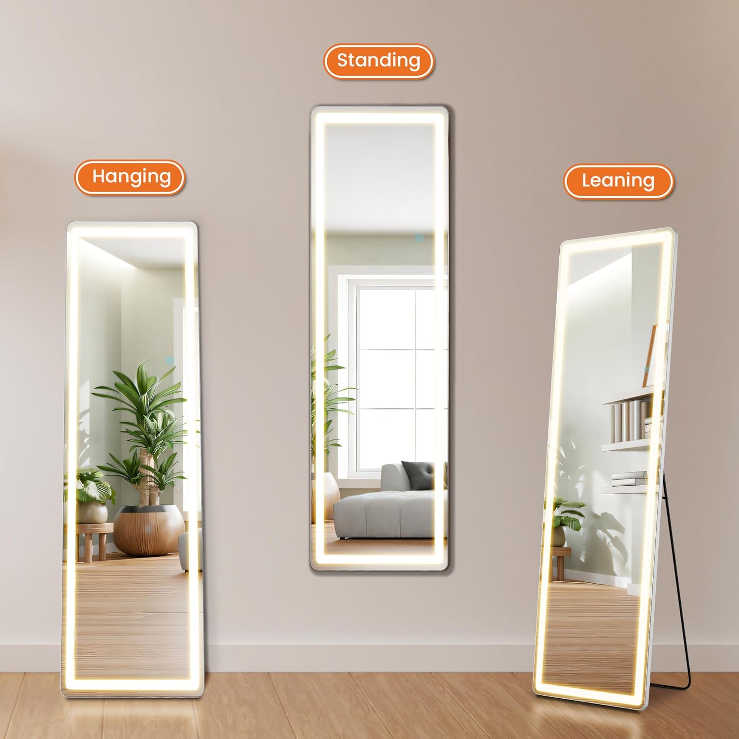 LED Rectangle HD Nano Glass Mirror with Stand - 3 Color Shades