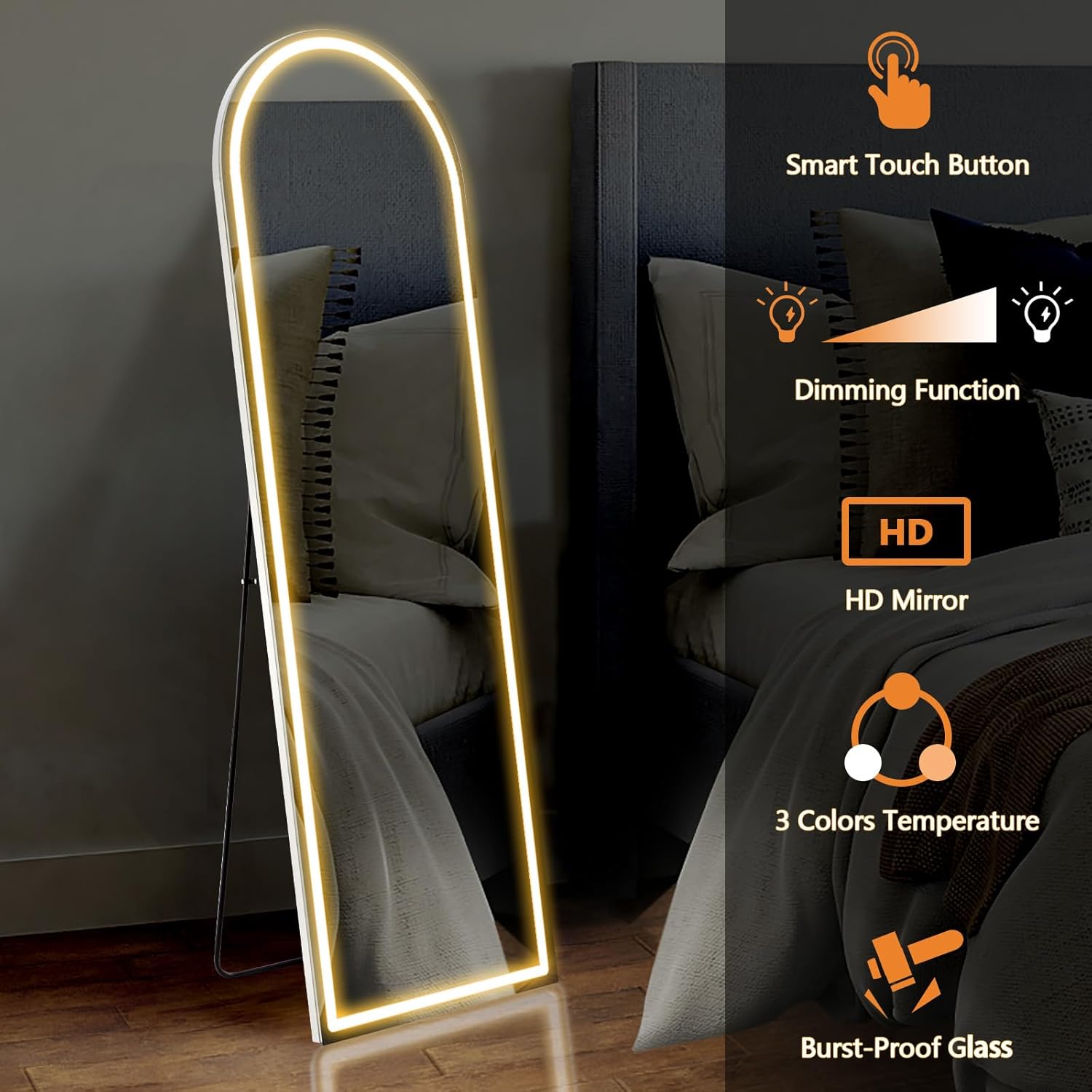 LED Arched HD Nano Glass Mirror with Stand - 3 Color Shades
