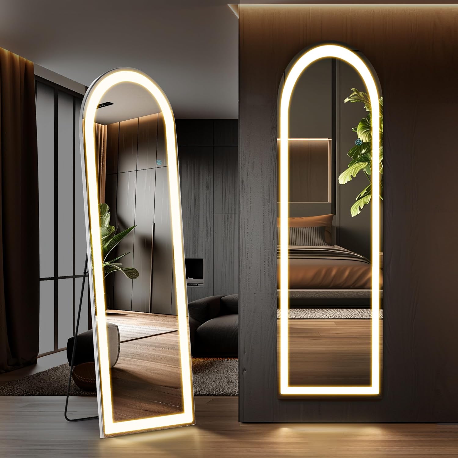 LED Arched HD Nano Glass Mirror with Stand - 3 Color Shades