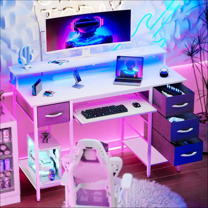 CDC Nova™ Desk – LED Gaming Table with Keyboard Tray &amp; Storage Drawers