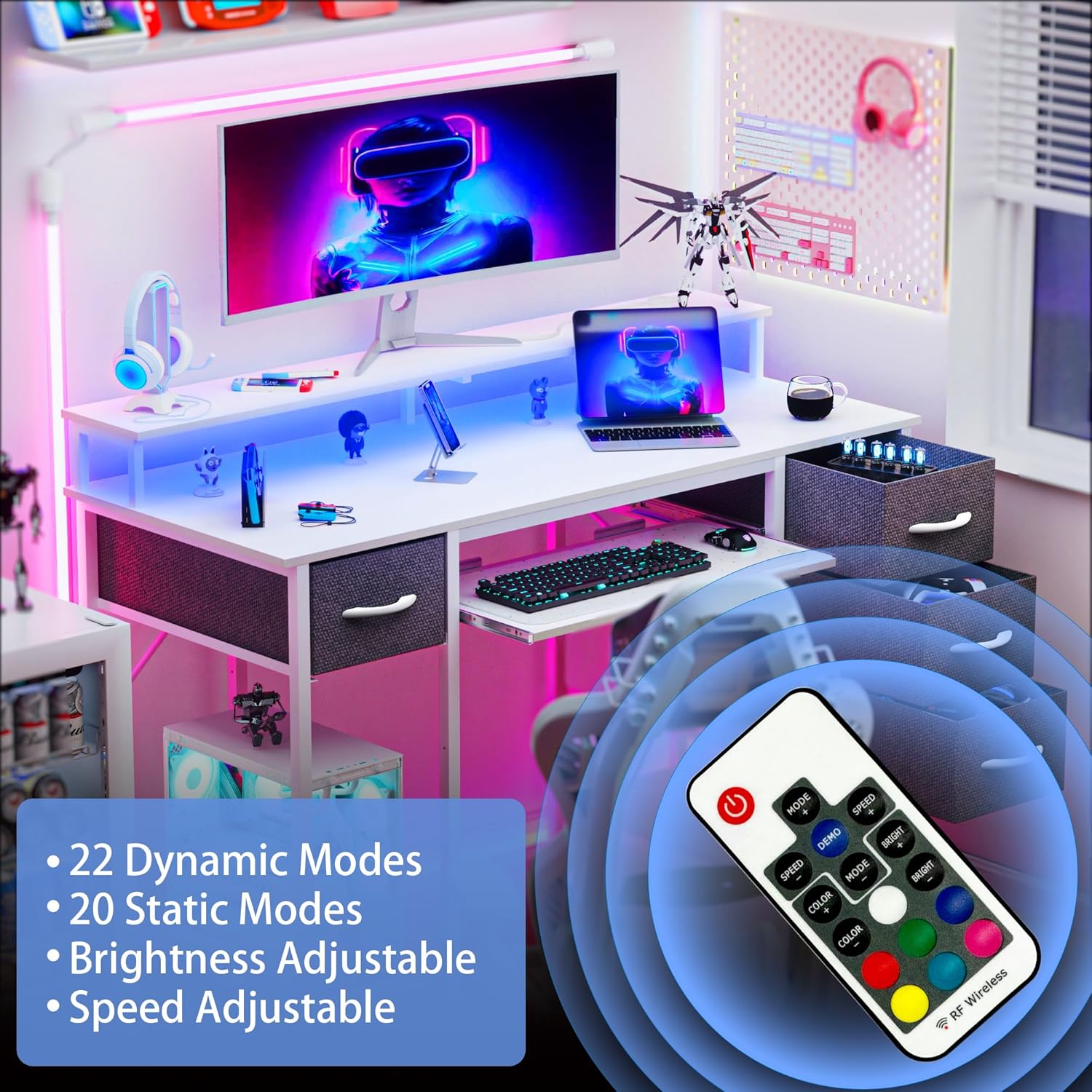 CDC Nova™ Desk – LED Gaming Table with Keyboard Tray &amp; Storage Drawers