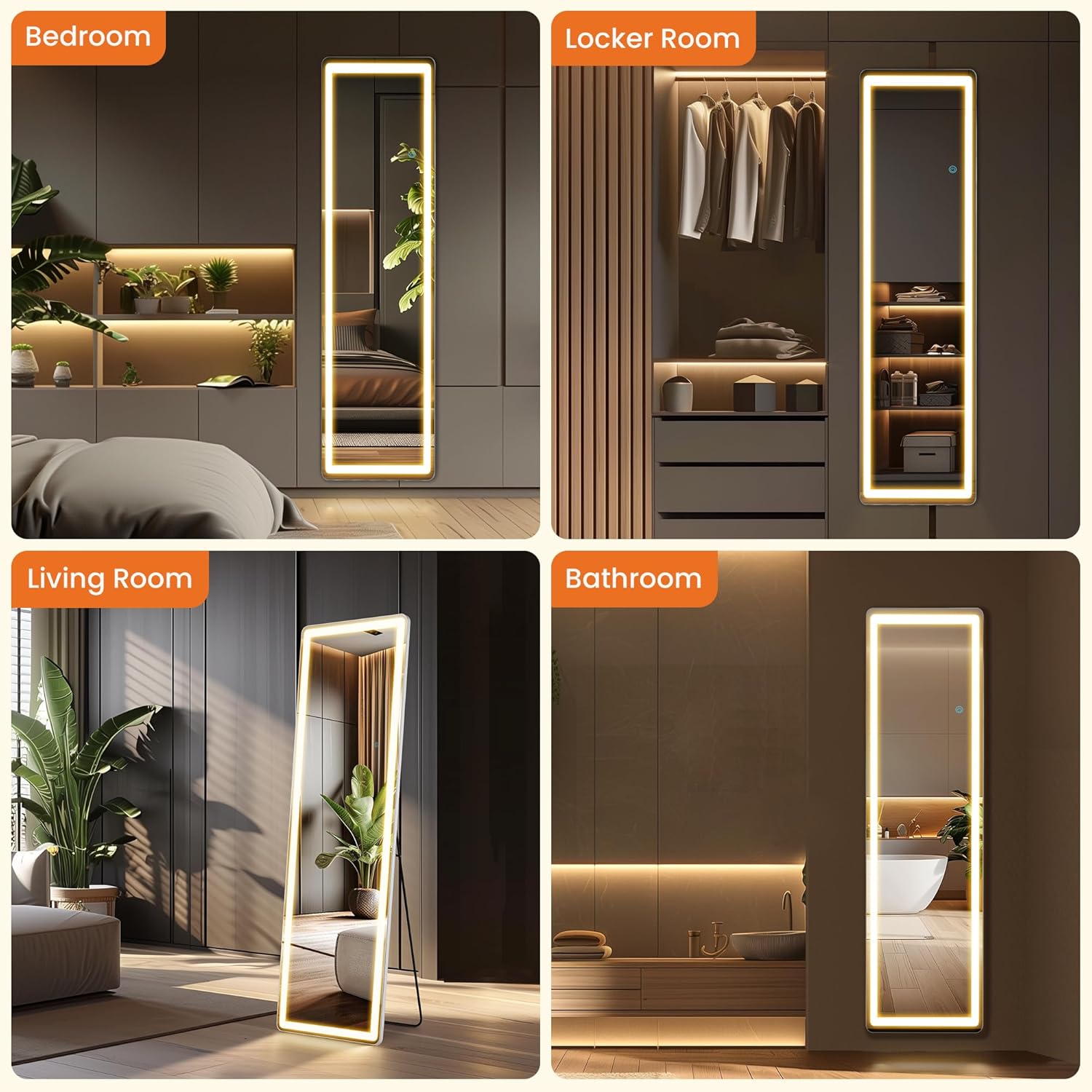 LED Rectangle HD Nano Glass Mirror with Stand - 3 Color Shades
