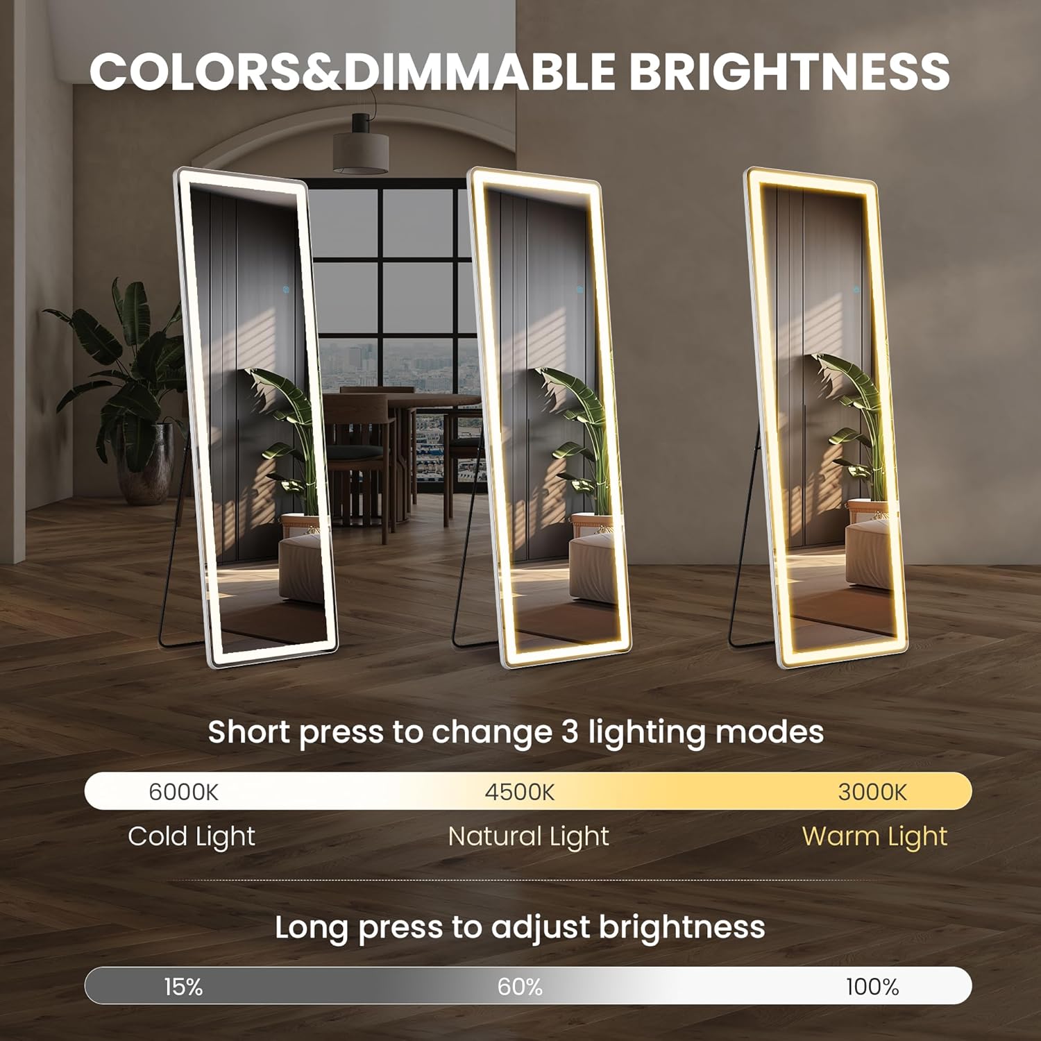 LED Rectangle HD Nano Glass Mirror with Stand - 3 Color Shades