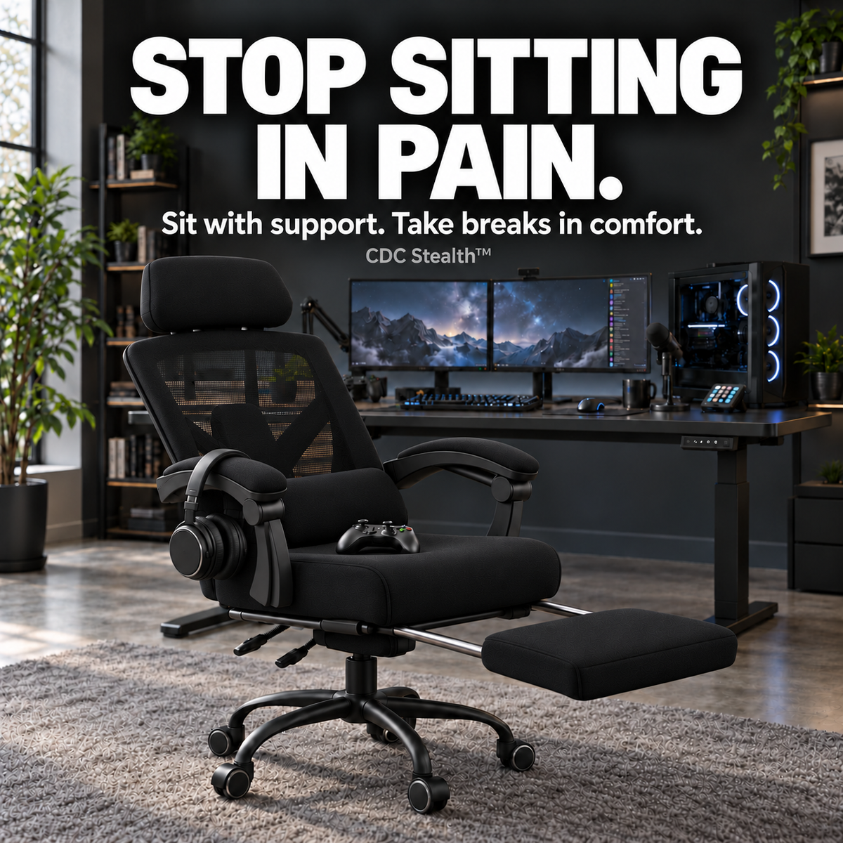 CDC Stealth™ - Ergonomic Office Chair with Lumbar and Headrest Support