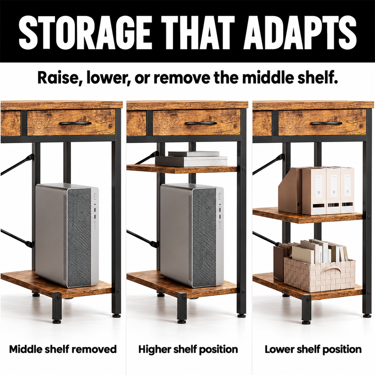 CDC StowStation™ – 55" Computer Desk with 6 Fabric Drawers &amp; Adjustable Shelves